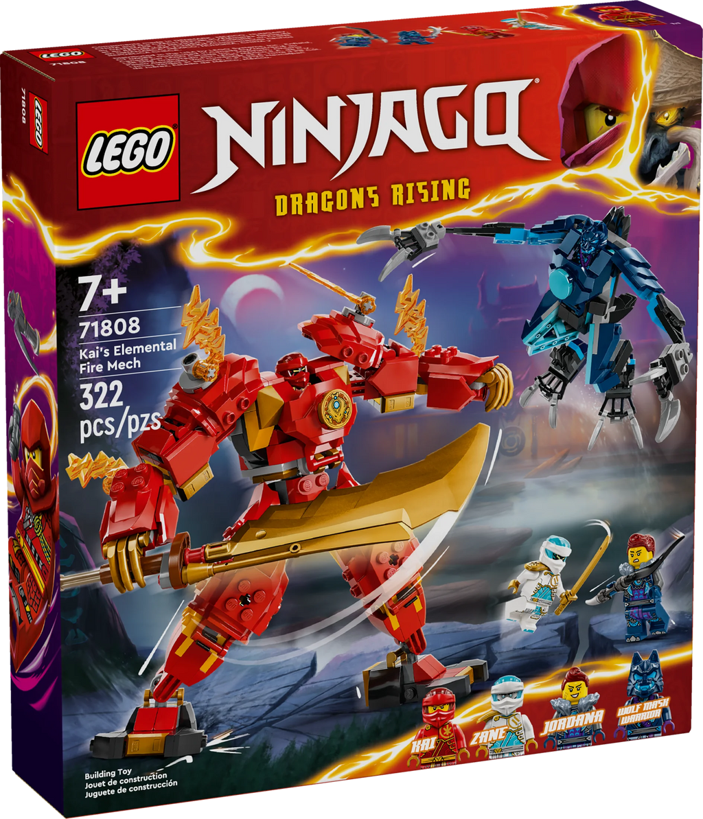 LEGO NINJAGO Kai’s Elemental Fire Mech Action Figure, Mini Ninja Toy with Red Ninja Figure plus Kai and Zane Minifigures, Adventure Set for Boys and Girls Ages 7 and Up E484925