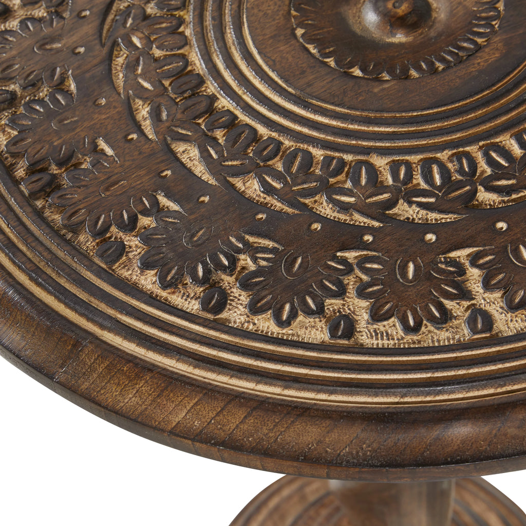 18" x 22" Brown Mango Wood Carved Accent Table B621