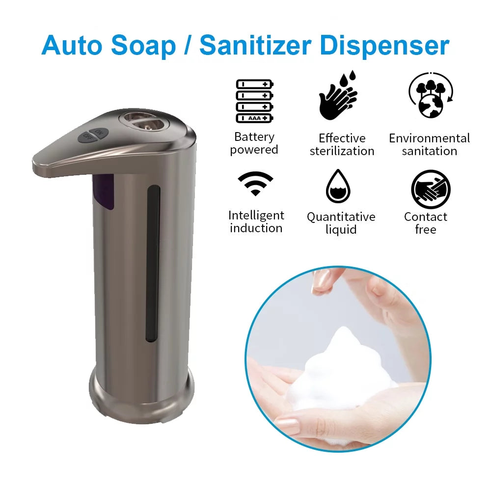 10oz Auto Soap Sanitizer Dispenser Brushed Silver Stainless Steel V816537