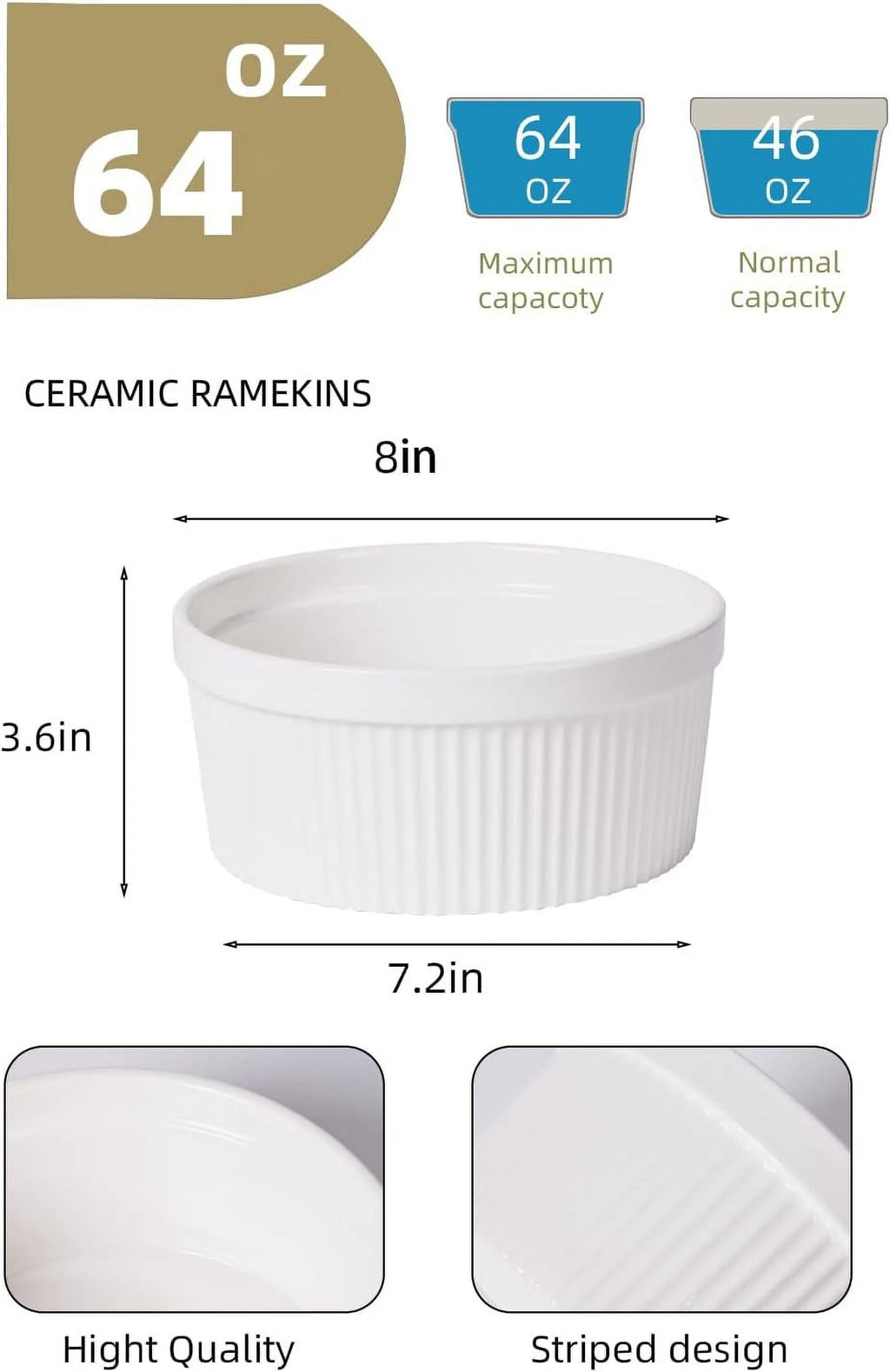White Porcelain Ramekins 8 inch E11449