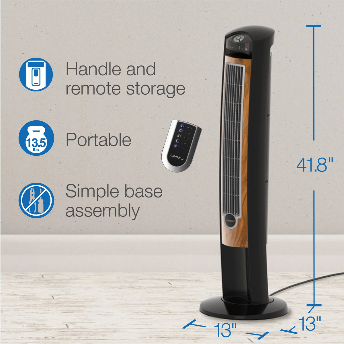Black Brown Tower Fan with Remote Control V577