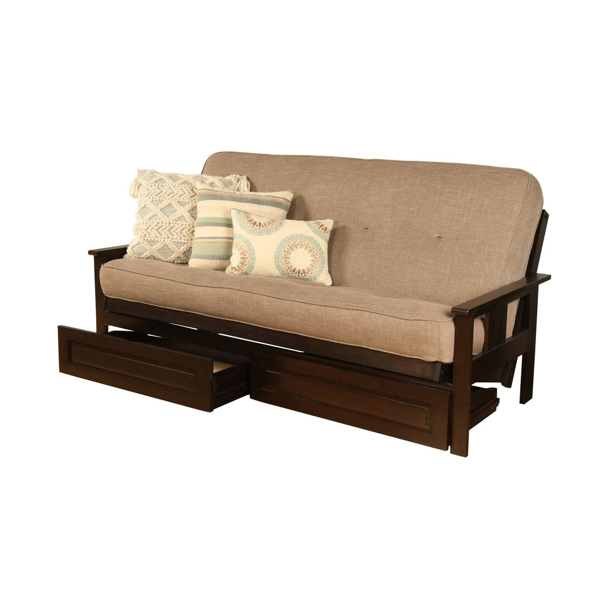 Full Futon with Linen Charcoal Mattress and Storage Drawers E3661