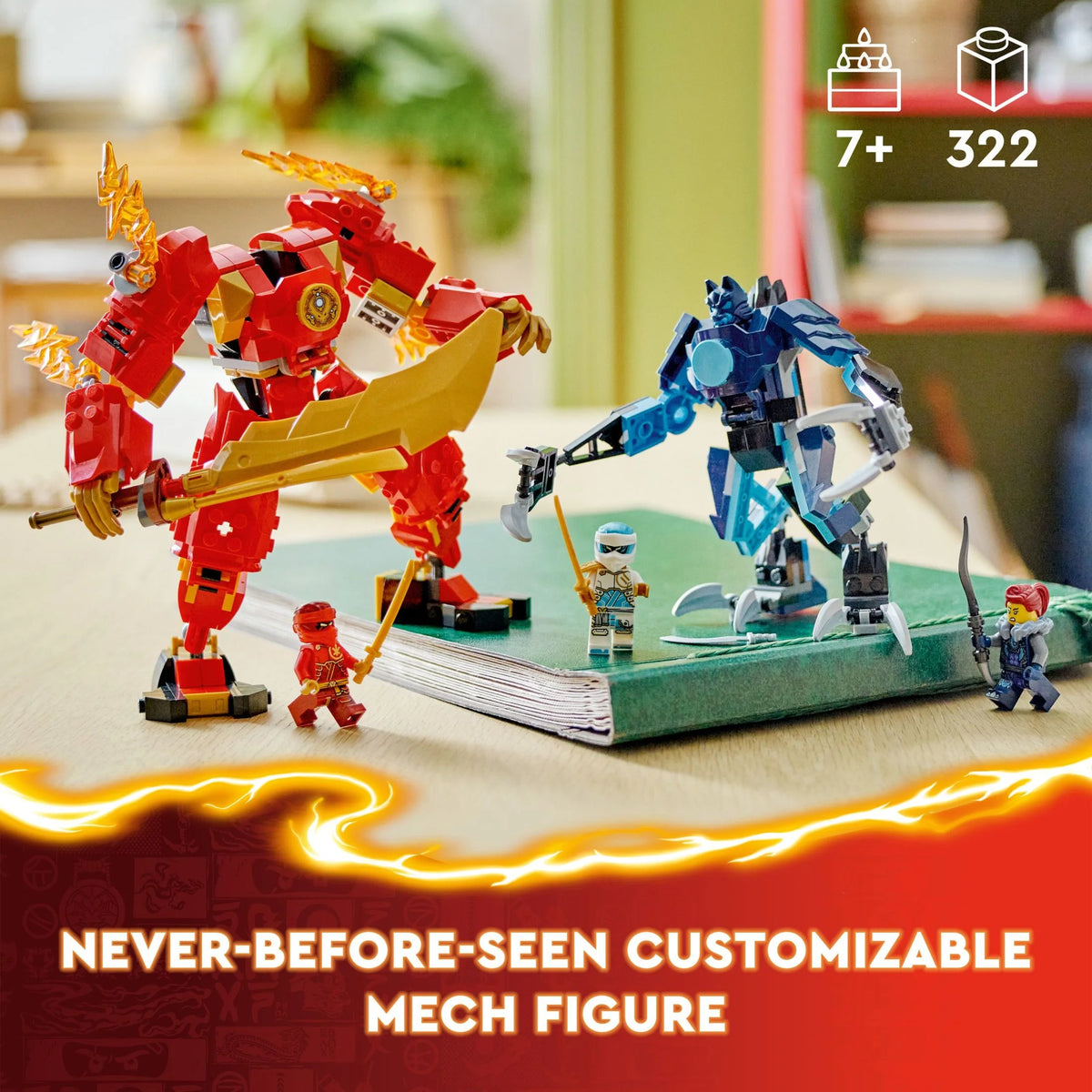 LEGO NINJAGO Kai’s Elemental Fire Mech Action Figure, Mini Ninja Toy with Red Ninja Figure plus Kai and Zane Minifigures, Adventure Set for Boys and Girls Ages 7 and Up E484925