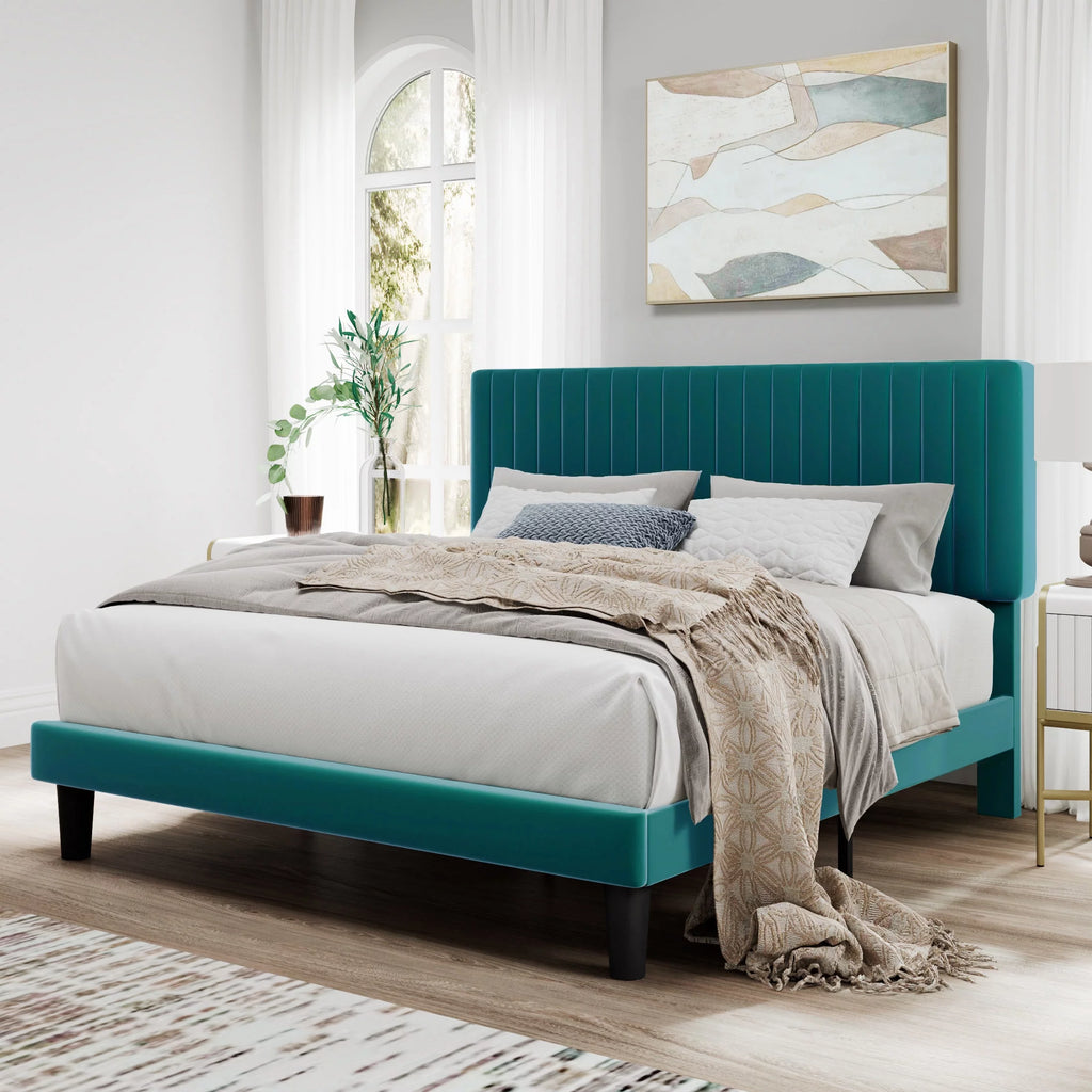 Pink Queen Size Upholstered Platform Bed Frame with Velvet Headboard C153333