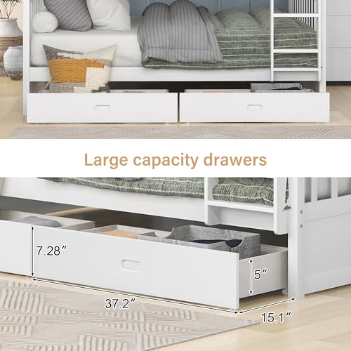 Wood Bunk Bed with Drawers, Twin Over Twin Size, Grey P831
