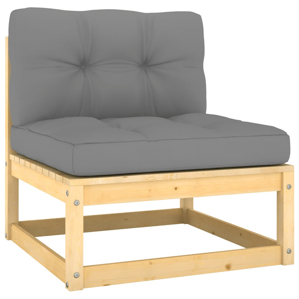 11 Piece Patio Lounge Set with Gray Cushion Pinewood Sectional Outdoor Furniture Set H163