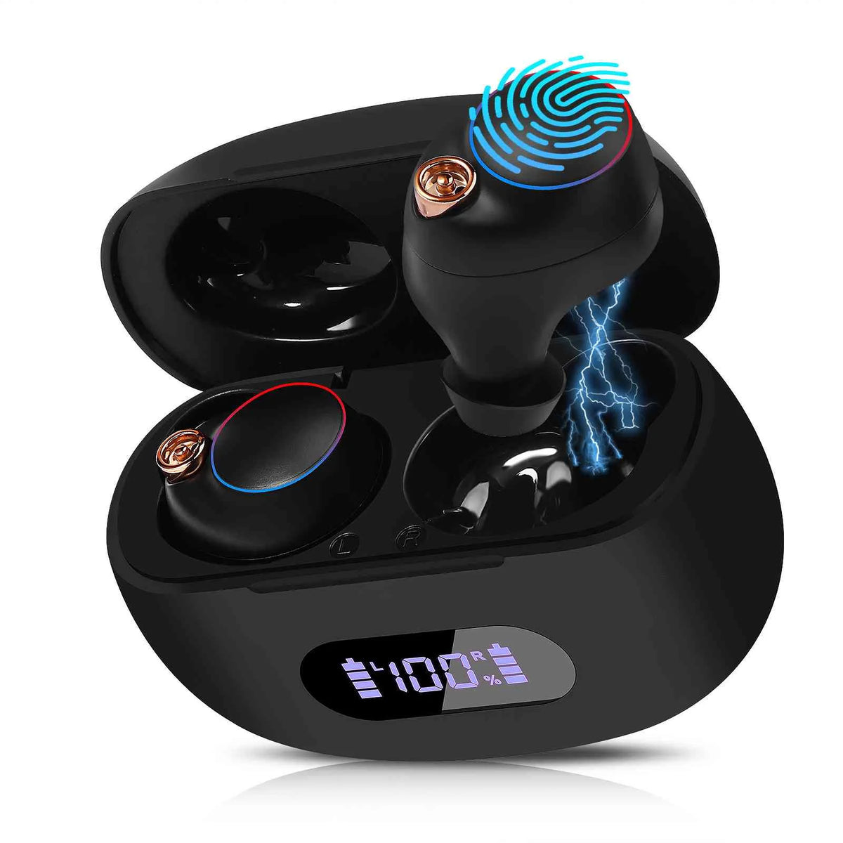 Black True Wireless Bluetooth Earbuds with Charging Case D620341
