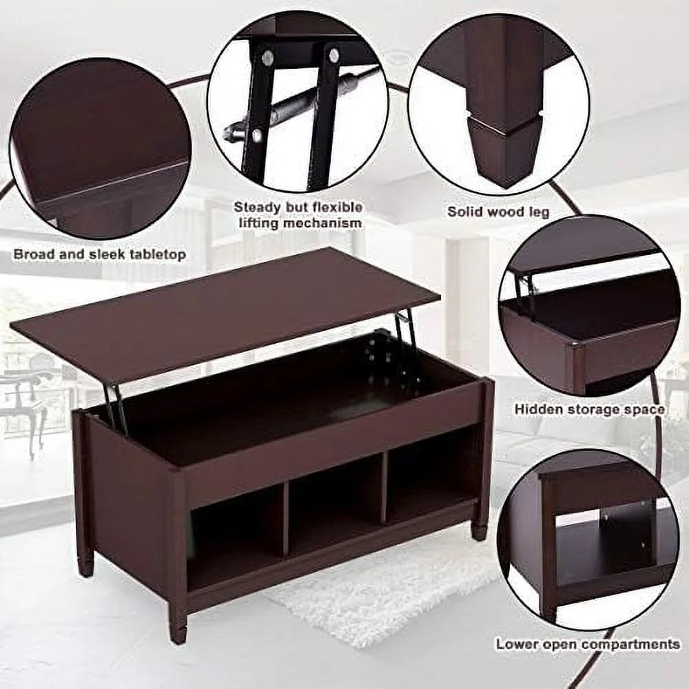 Lift Top Coffee Table with Hidden Compartment White Brown R12453