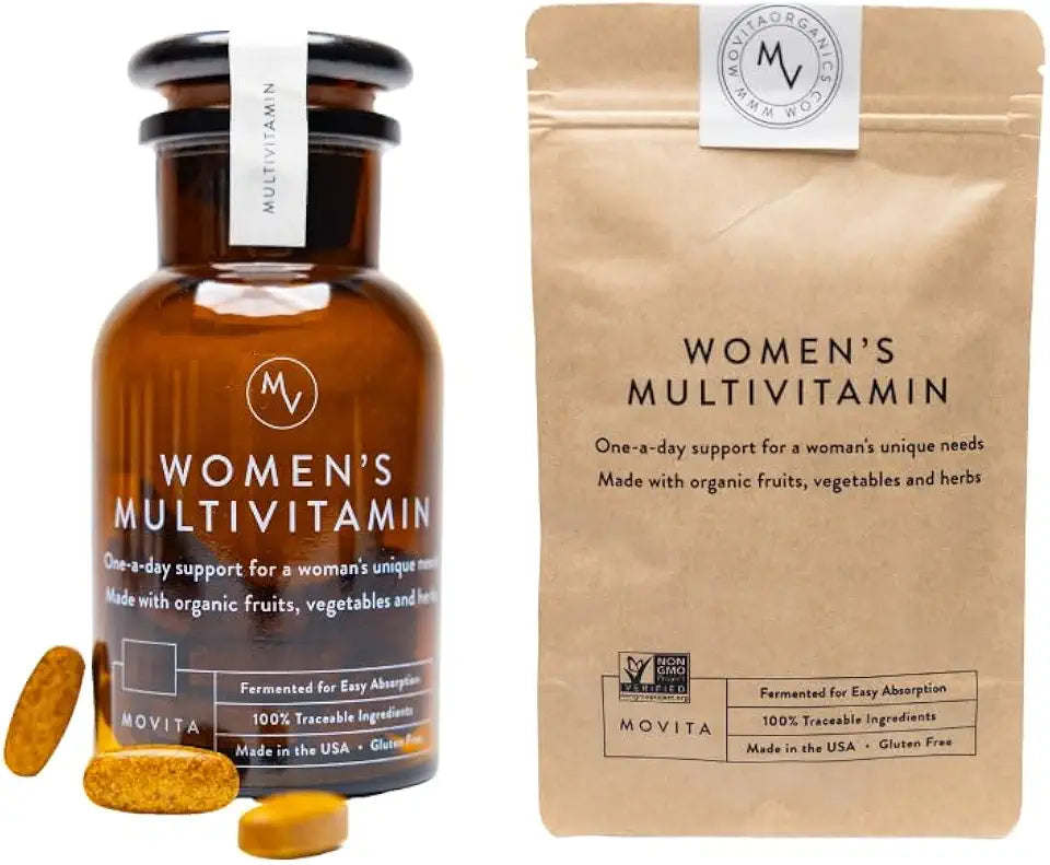 Women’s Daily Multivitamin Bottle & Pouch Bundle Organic Fermented Whole Foods Vegan Gluten-Free Non-GMO N909