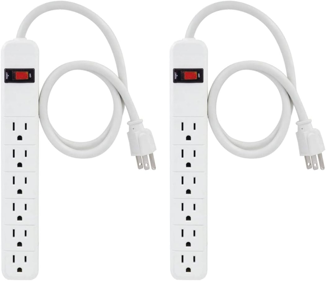 Metal Power Strip Surge Protector Red, 4ft, 8 Grounded Outlets, 500 Joules, Pack of 2 J6834