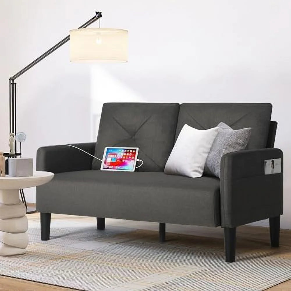 Lig Tufted 2 Seater Sofa Couch with Charger Port & Pocket M1797