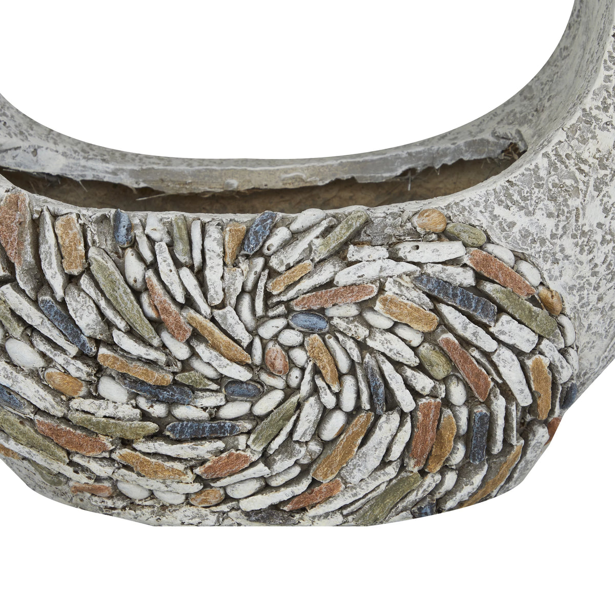 Gray Fiberglass Planter with Stone Mosaic Design P228