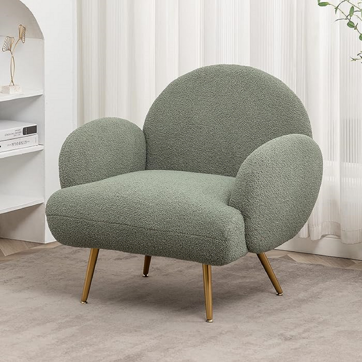 Green Upholstered Accent Chair with Metal Frame I513
