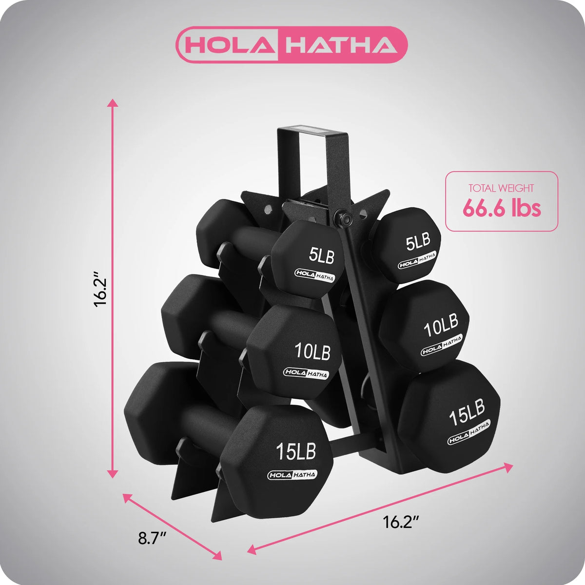 5, 10, and 15 lb Neoprene Dumbbell Set & Rack N3407