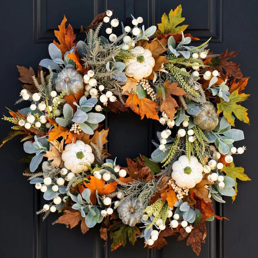 Fall Wreath with Berry Pumpkin and Maple Leaves Z129167
