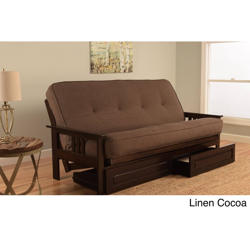 Full Futon with Linen Charcoal Mattress and Storage Drawers E3661