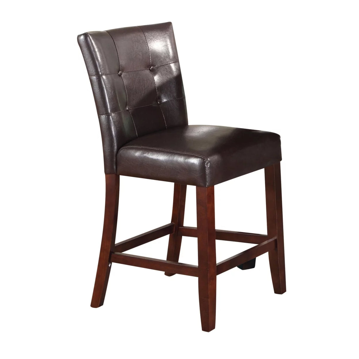 Brown Leather Upholstered Wooden Counter Height Chair Set Of 2 X81470