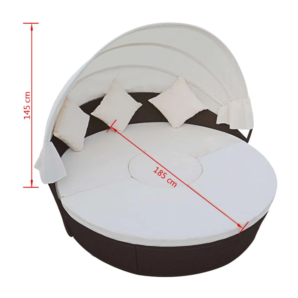 Patio Bed with Canopy Poly Rattan Brown L4882