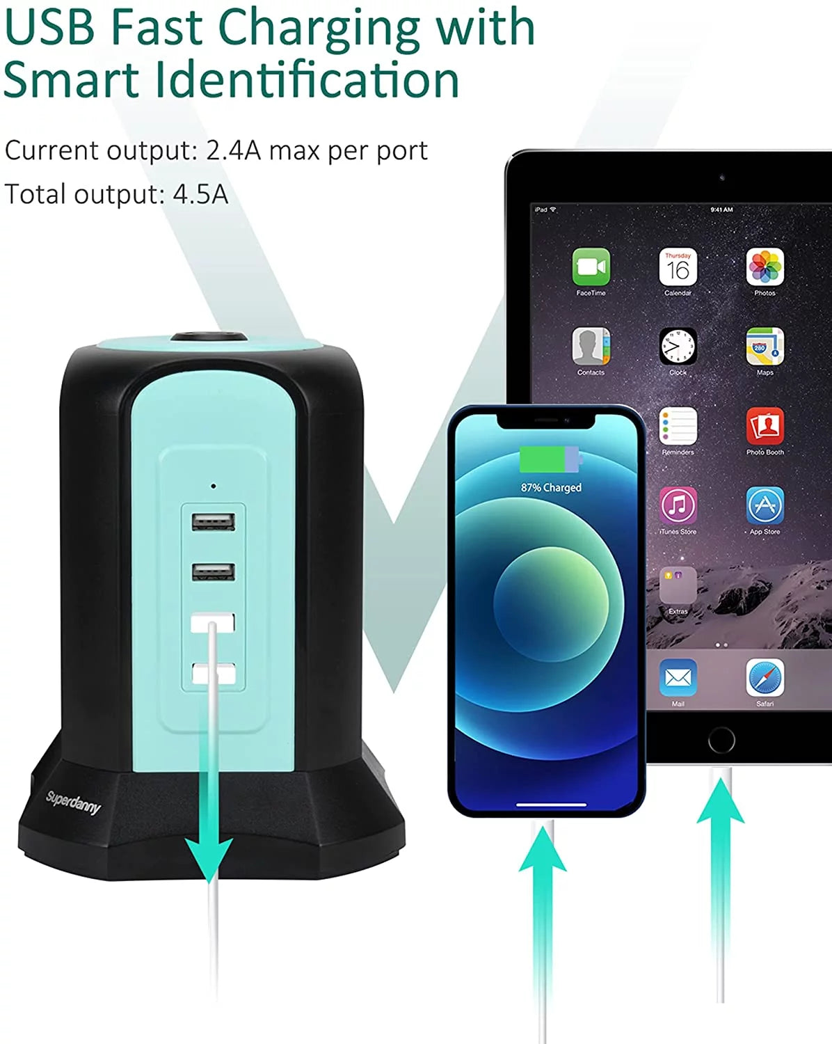 Blue Surge Protector Tower Power Strip with 9 Outlets R245