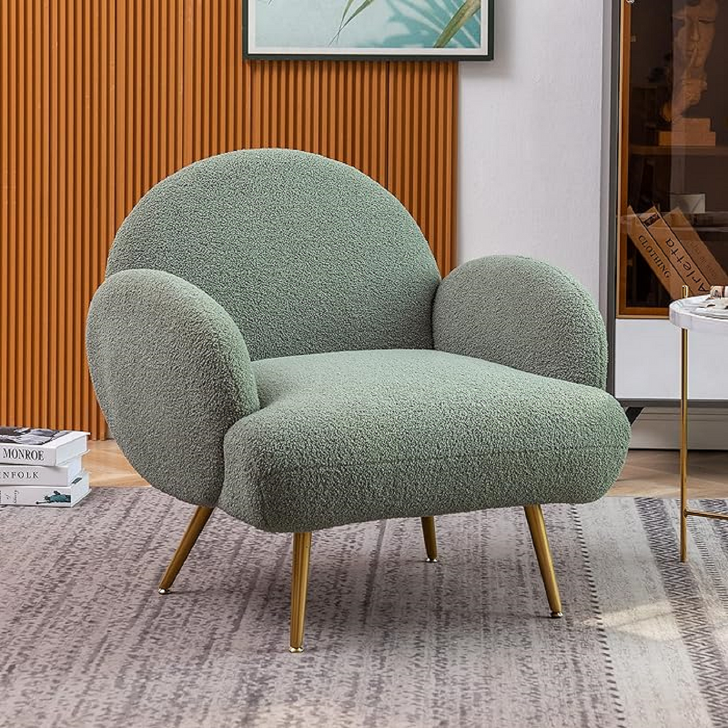 Green Upholstered Accent Chair with Metal Frame I513
