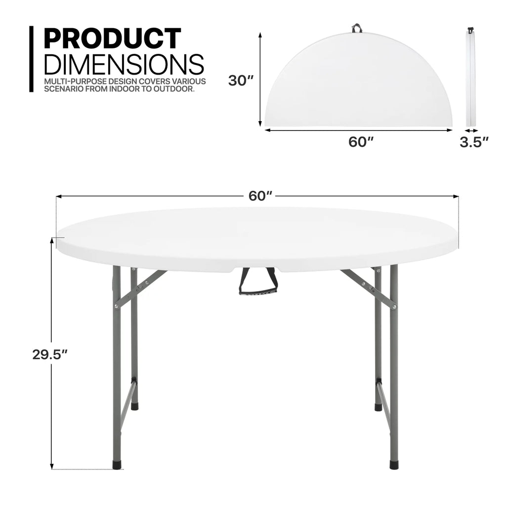 5Ft White Bi-Fold Plastic Table Set of 5 O148419