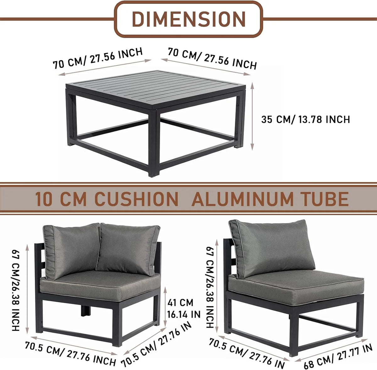 7 Pieces Patio Corner Sofa Set with Coffee Table, Gray V7559