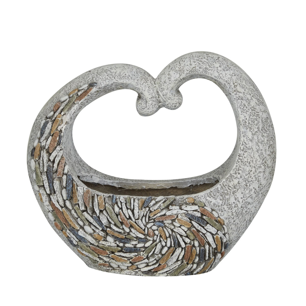 Gray Fiberglass Planter with Stone Mosaic Design P228