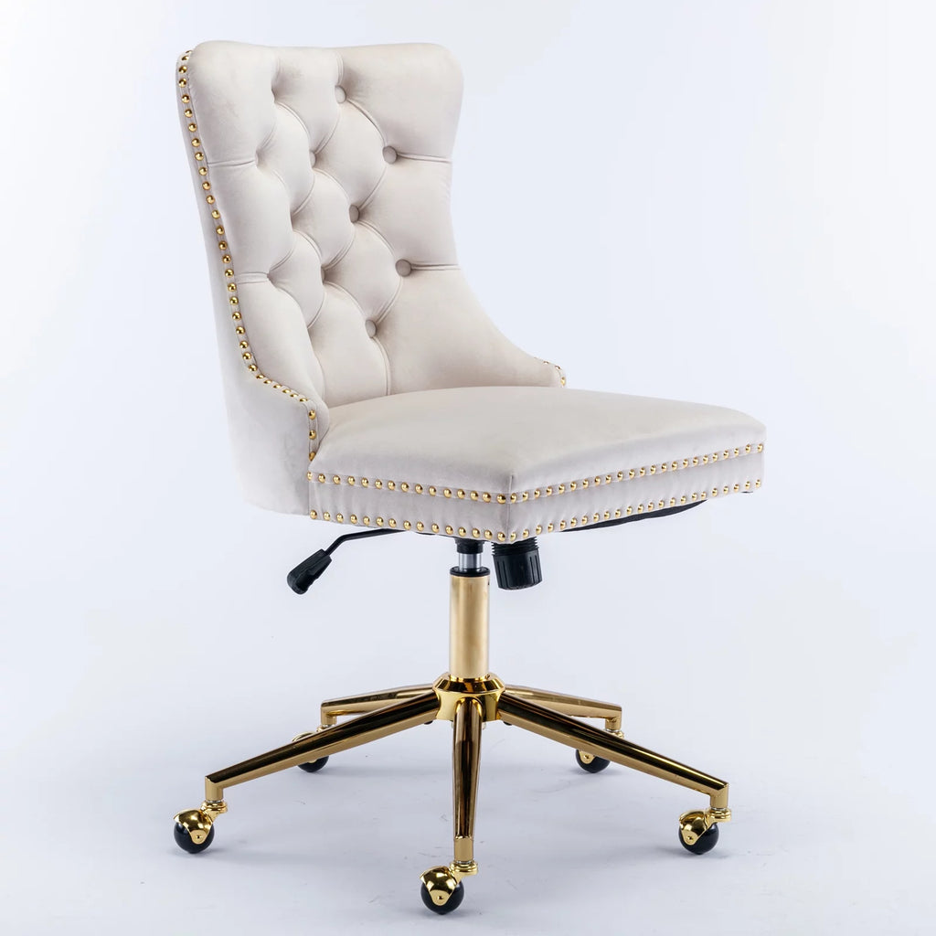 Velvet Upholstered Tufted Button Office Chair with Golden Metal Base U82879