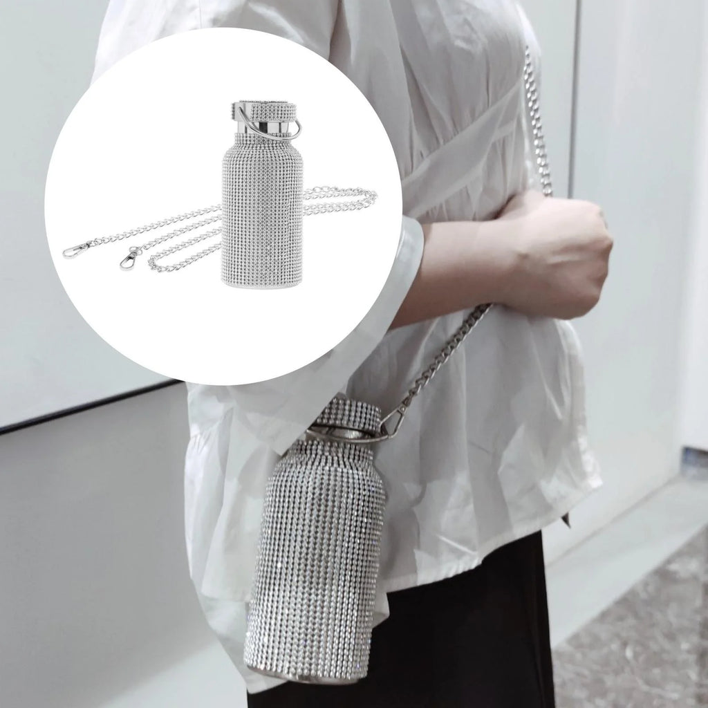 350ML Rhinestone Stainless Steel Insulated Water Bottle with Chain D279296