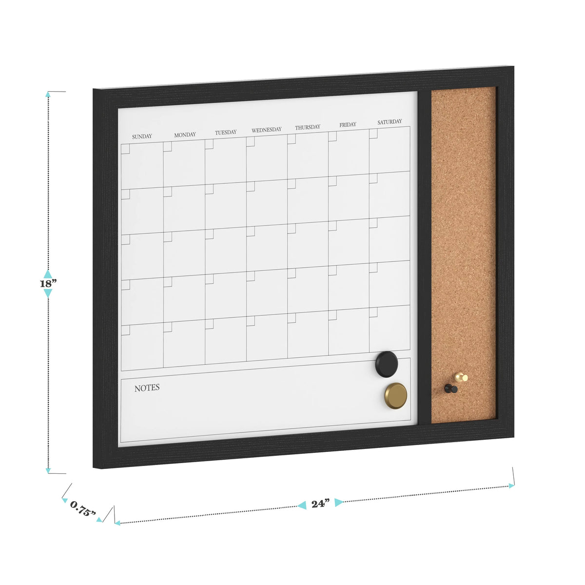 Magnetic Dry Erase Monthly Calendar and Cork Board Combo C916