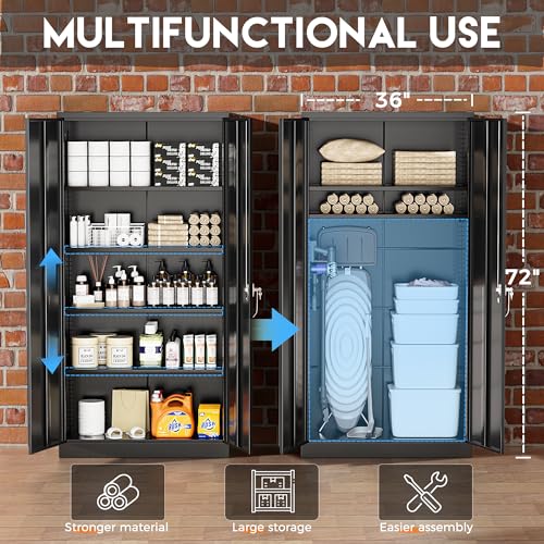 72” Black Metal Storage Cabinet with Lock Z744119