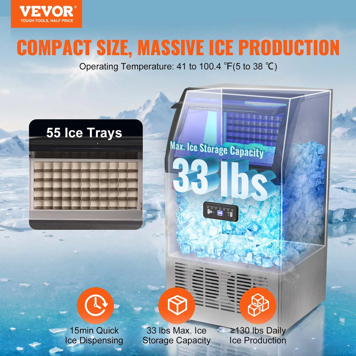 Commercial Ice Maker 120LBS/24H 29LBS Storage M354623