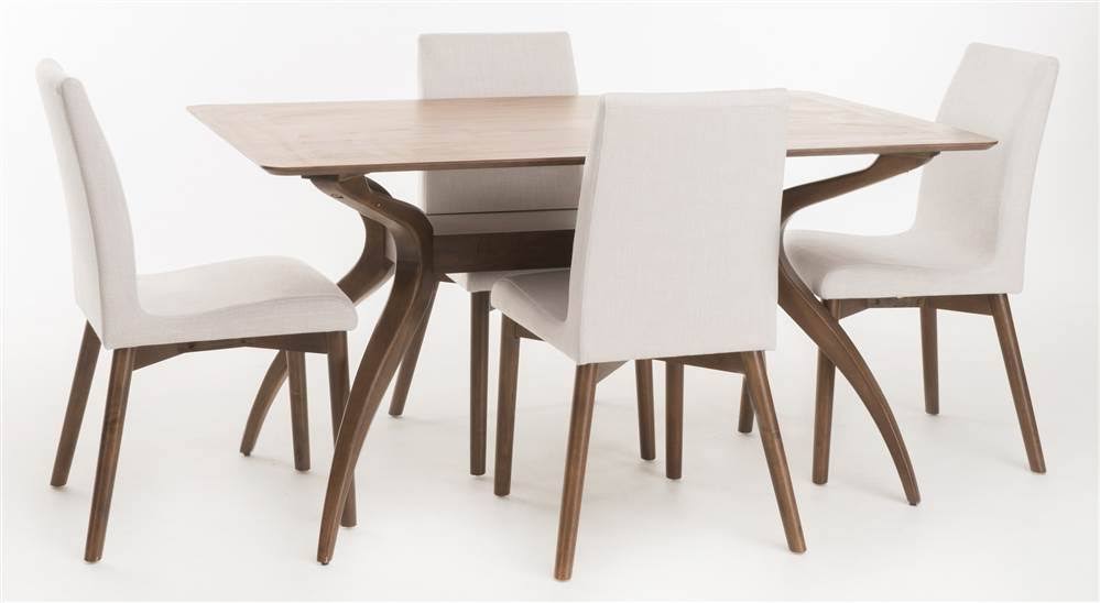 5 Piece Dining Set Natural Walnut Light Beige Q90056