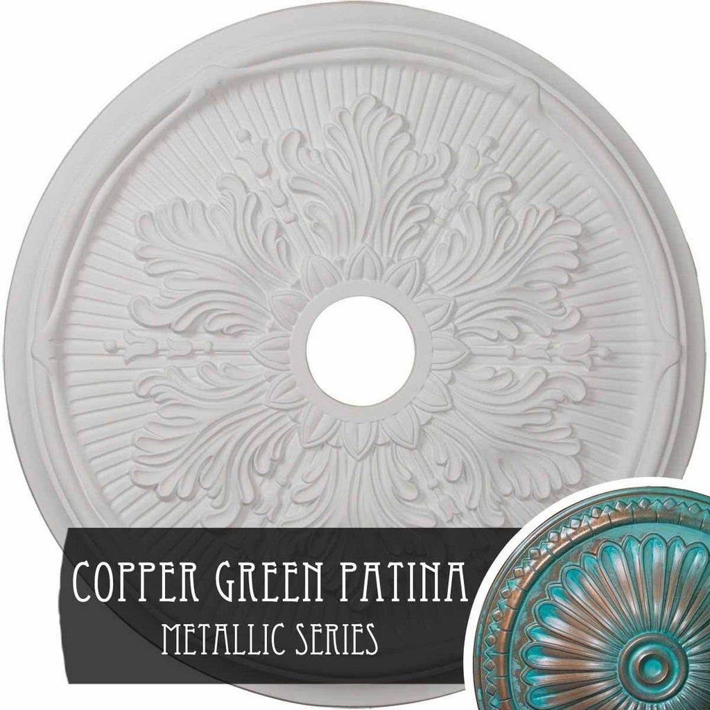 23 3/4x22OD x 3 5/8x22ID x 1 7/8x22P Hand-Painted Copper Green Patina Ceiling Medallion K4459