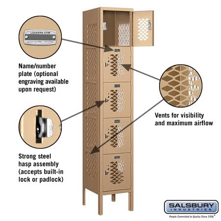 12x22 Wide Five Tier Box Style Vented Metal Locker - Tan V699