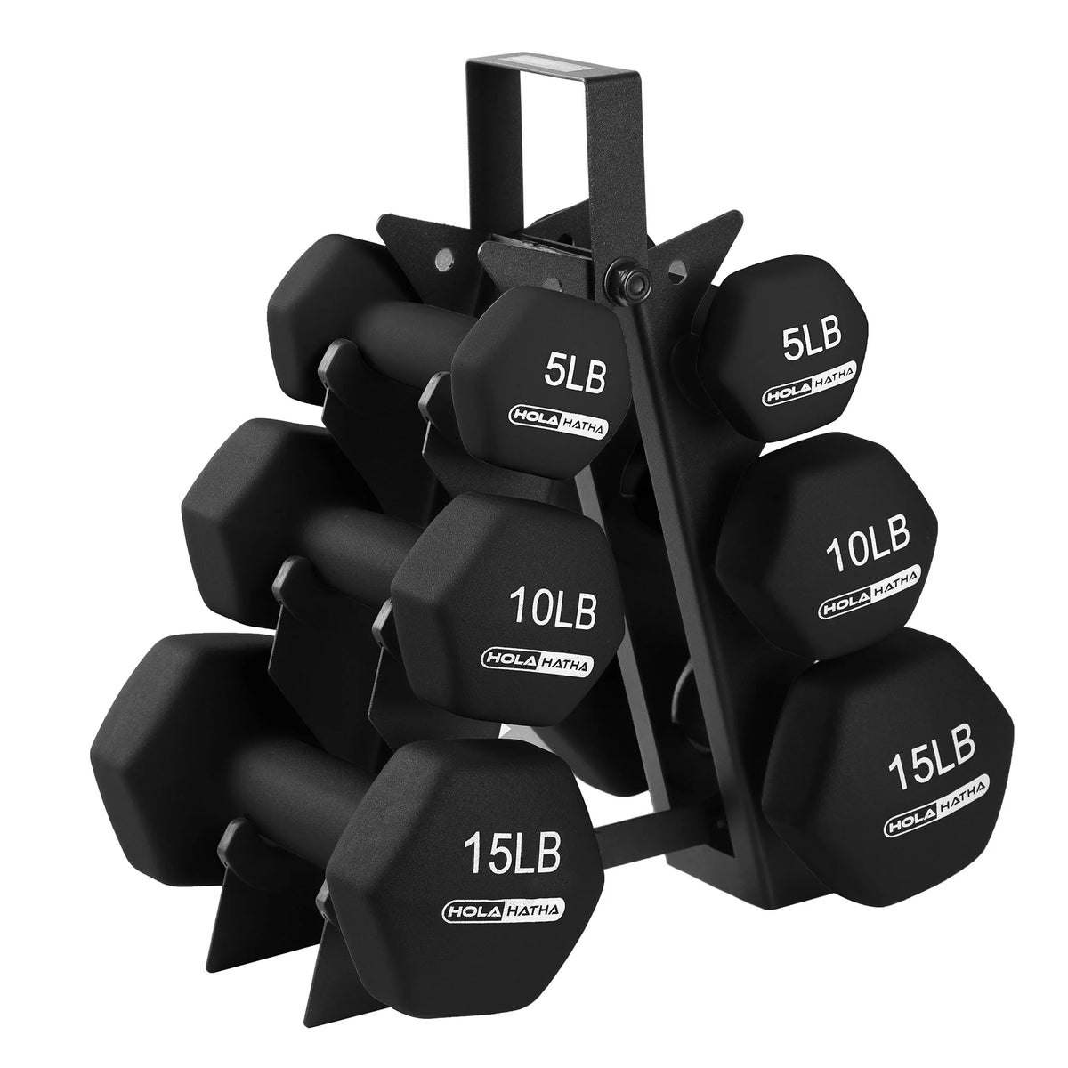 5, 10, and 15 lb Neoprene Dumbbell Set & Rack N3407