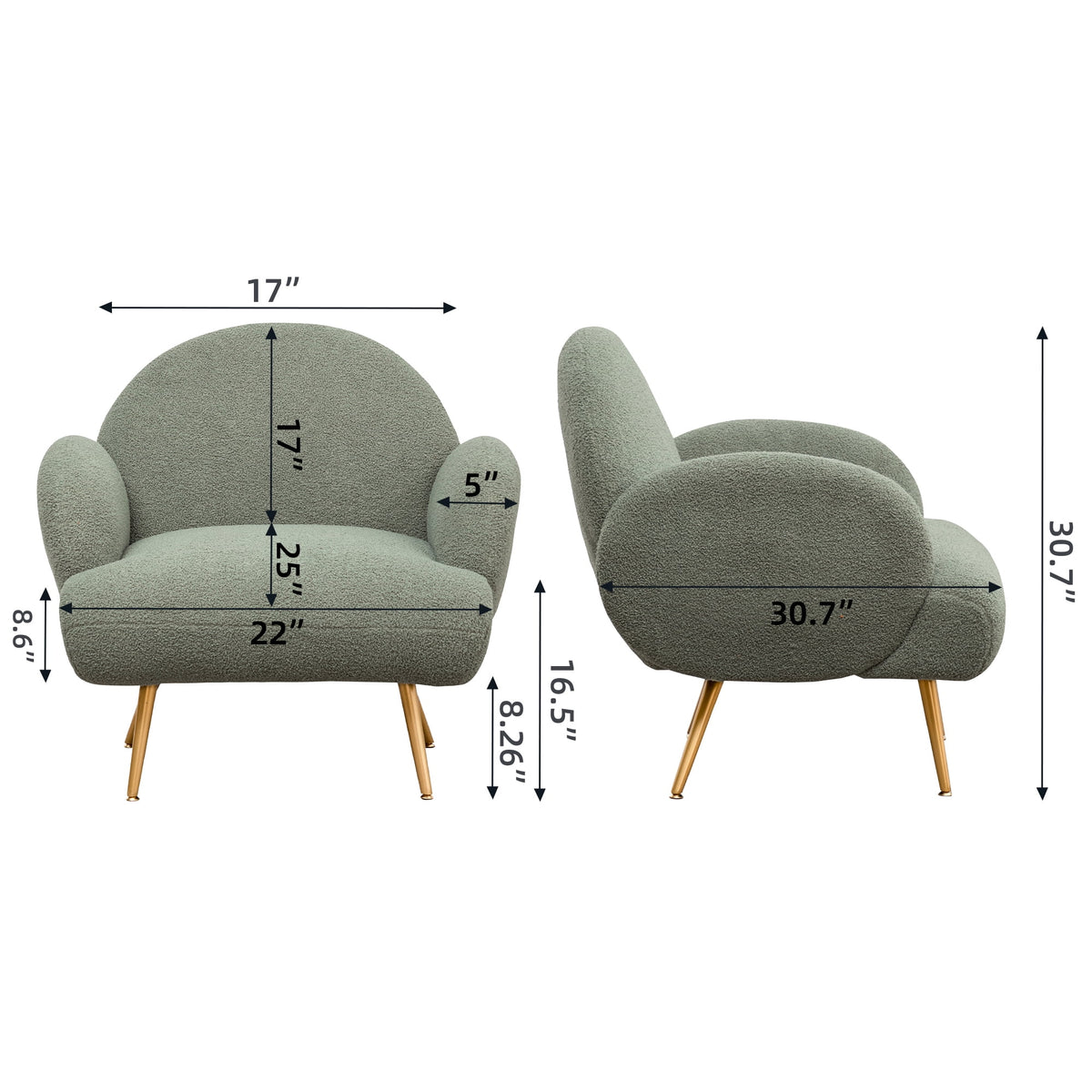 Green Upholstered Accent Chair with Metal Frame I513