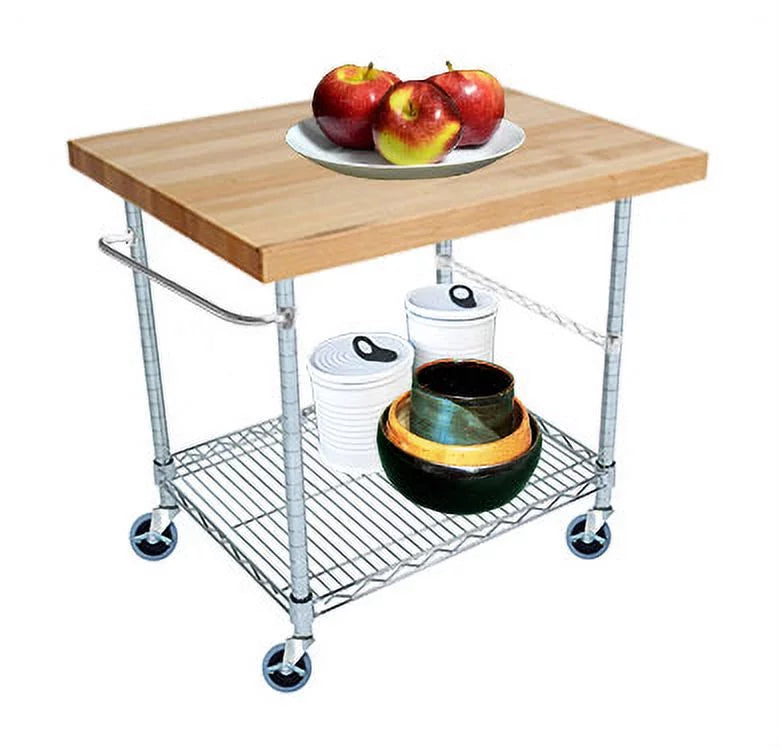 2 Tier Gourmet Cart with Maple Butcher Block Top R172882