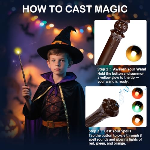 Light Up Magic Wand with Sounds, 2 Pack, Black & Brown G384