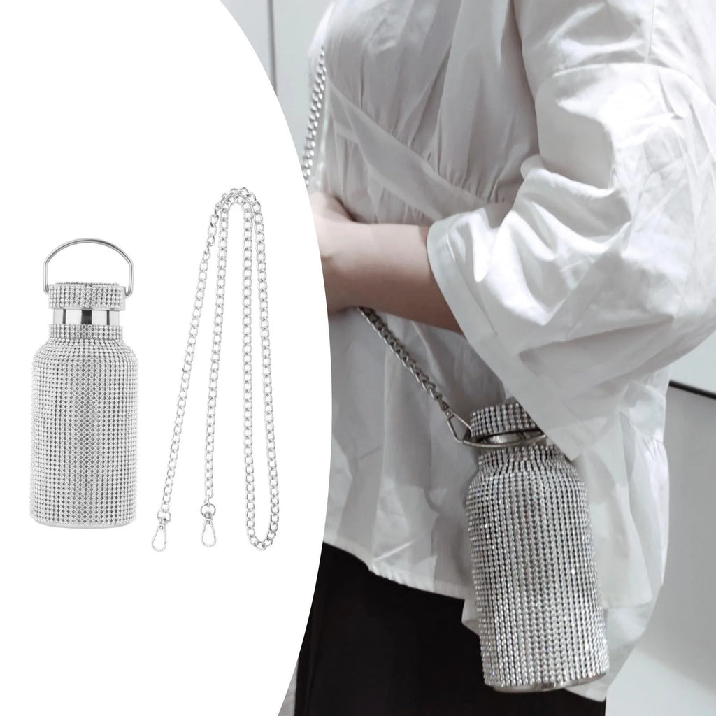 350ML Rhinestone Stainless Steel Insulated Water Bottle with Chain D279296