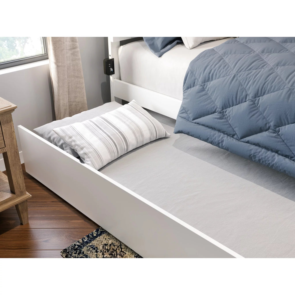 White Queen Size Wood Platform Bed with Trundle I12561