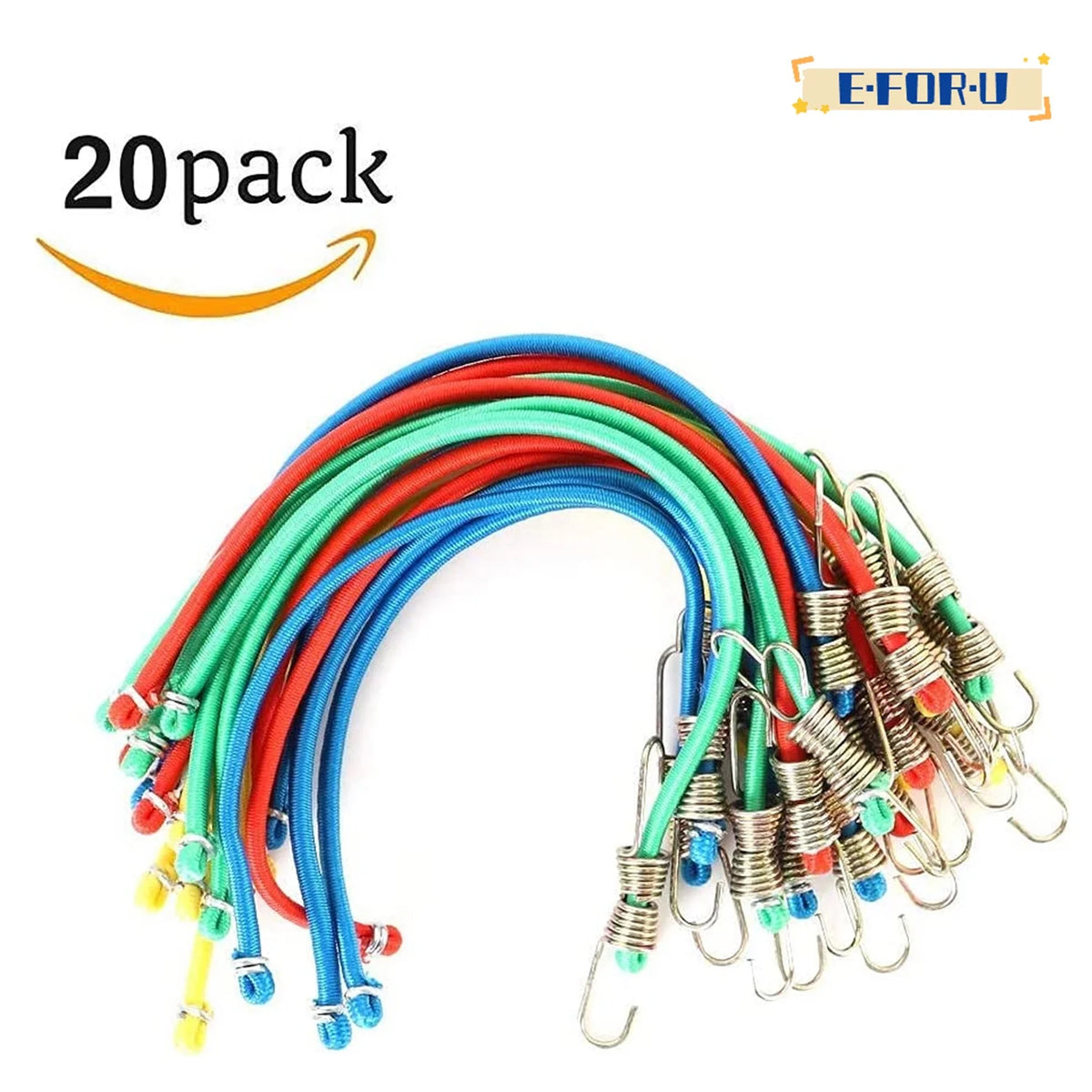 20 Pack Mini 10 Inch Rubber Stretchy Bungee Cords with Hooks M15689