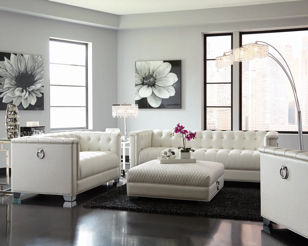 Pearl White Tufted Upholstered Loveseat N19667