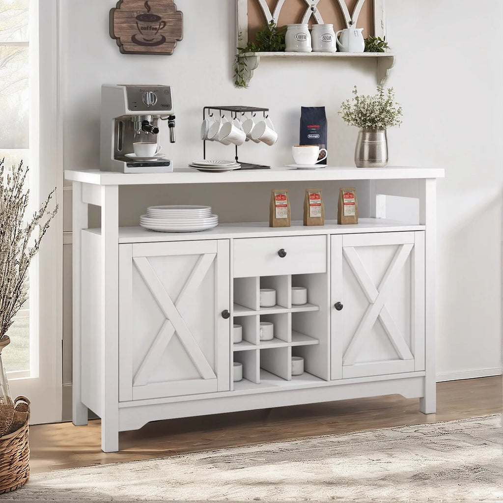 White 47 Kitchen Buffet Storage Cabinet with Barn Door P363835