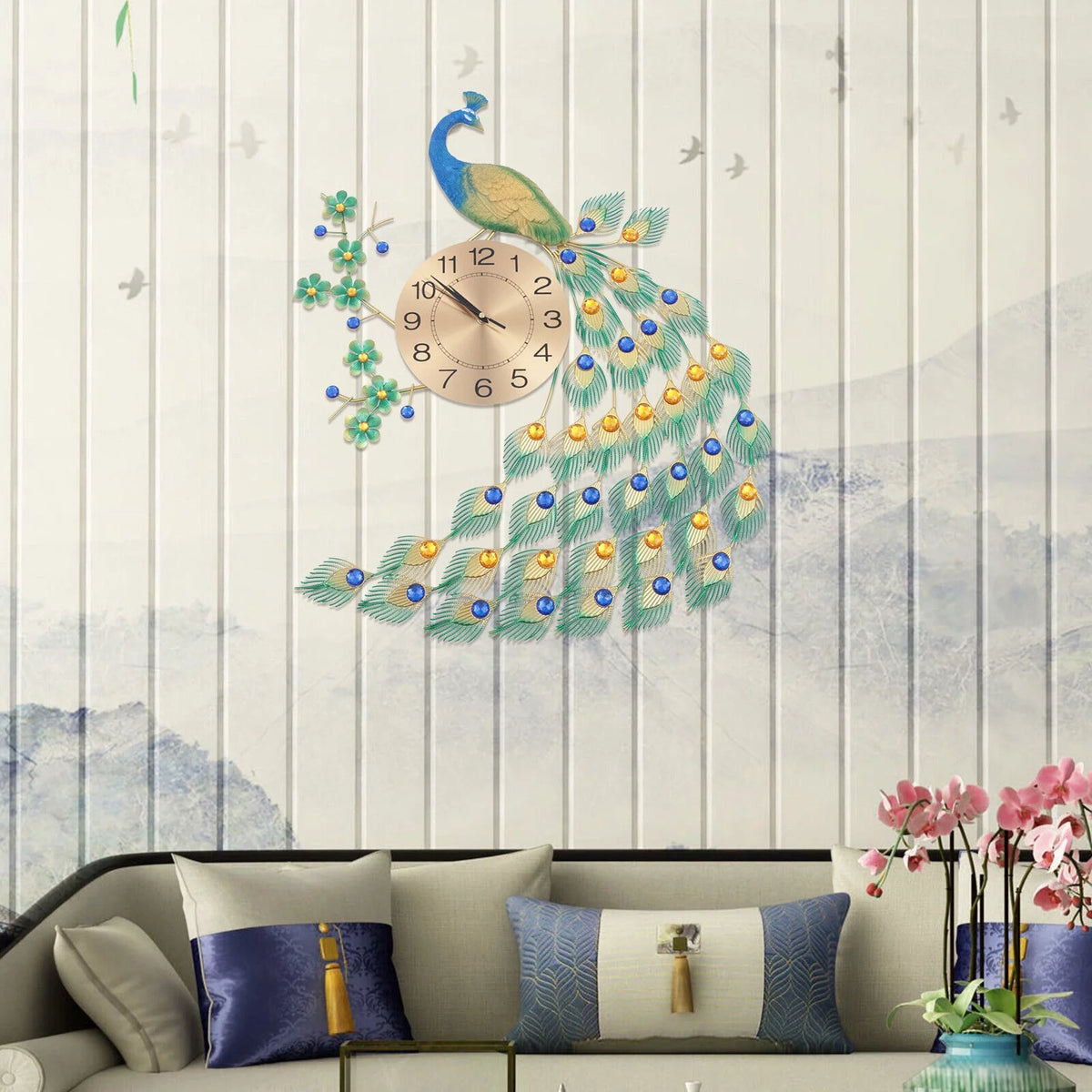 Peacock Wall Clock 3D Metal 8.26" F128