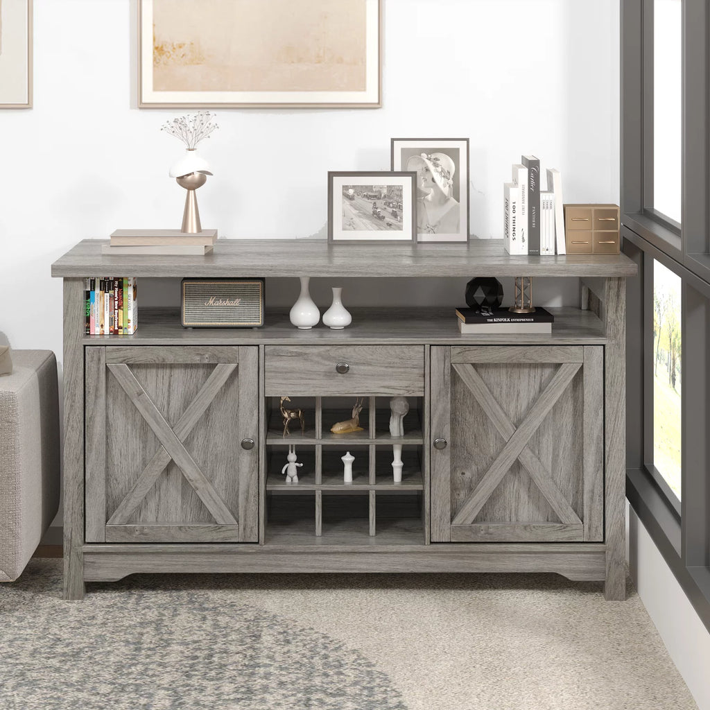 White 47 Kitchen Buffet Storage Cabinet with Barn Door P363835