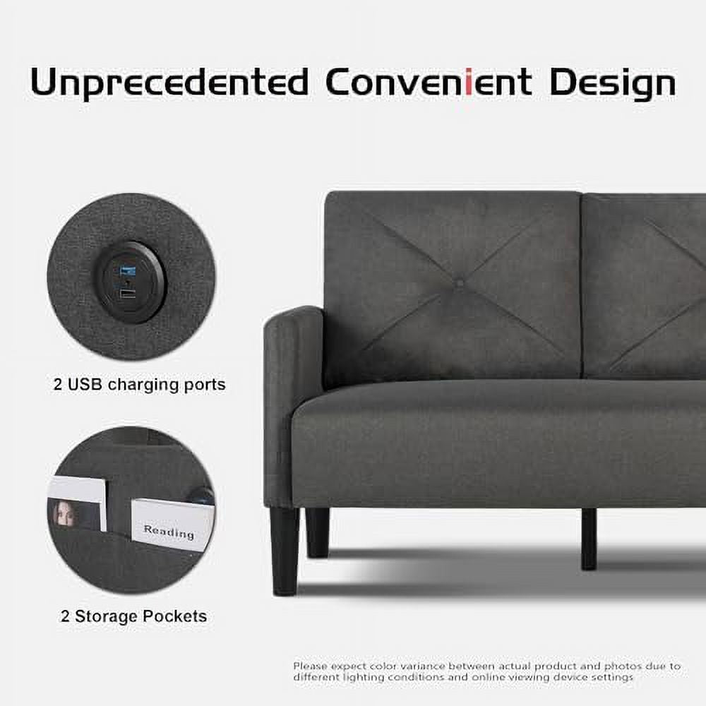 Lig Tufted 2 Seater Sofa Couch with Charger Port & Pocket M1797